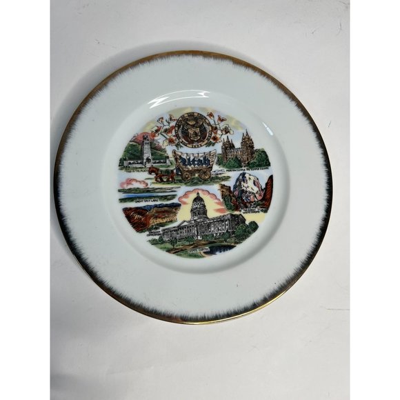 Norcrest Utah Gold Edged State Plate  11" Diameter White, Gold   China - Picture 1 of 16